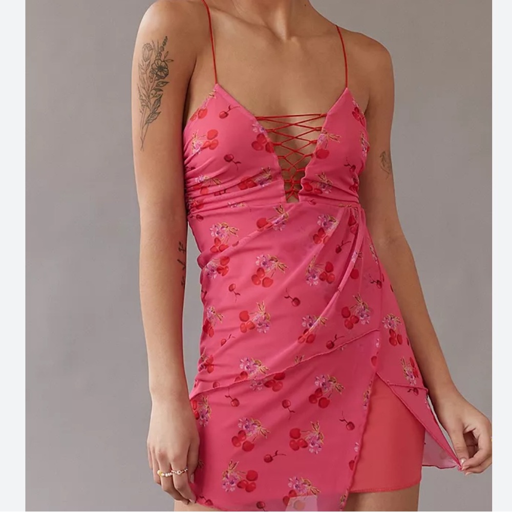 BNWT Urban Outfitters Pink Cherry Strappy Dress